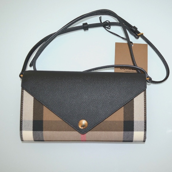 NWT BURBERRY HANNAH COCA HOUSE CHECK DERBY LEATHER CROSSBODY WALLET BAG CLUTH - Picture 7 of 10